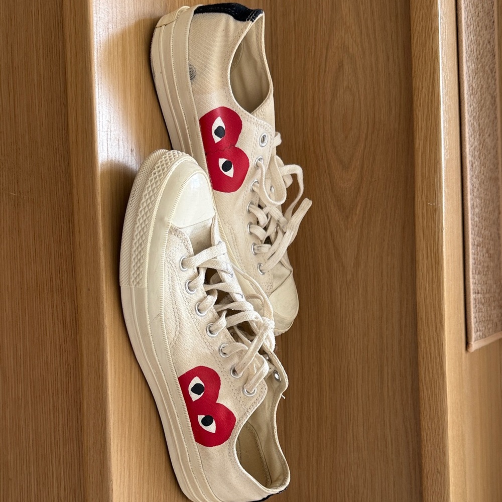 Converse Cream Canvas Sneakers with Red Heart Graphic